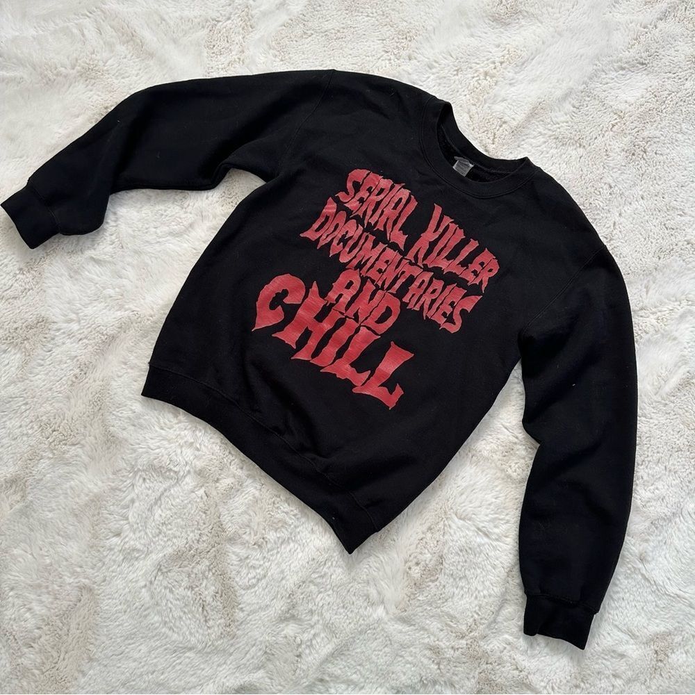 Serial killer documentaries and chill Halloween crewneck from Wicked Clothes